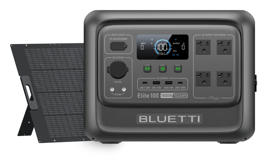 BLUETTI Elite 100 V2 power station bundled with a 350W foldable solar panel