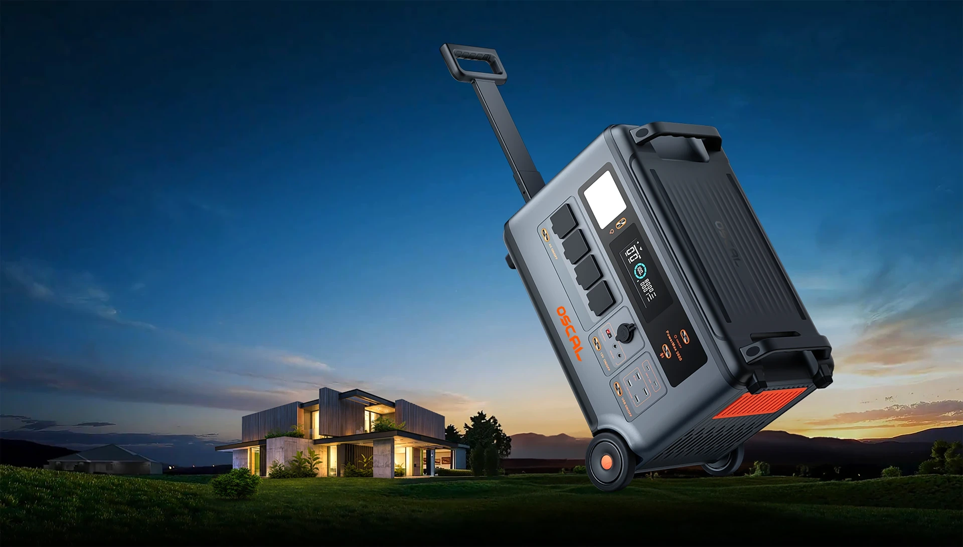 OSCAL PowerMax 3600 rugged portable power station with wheeled travel case design